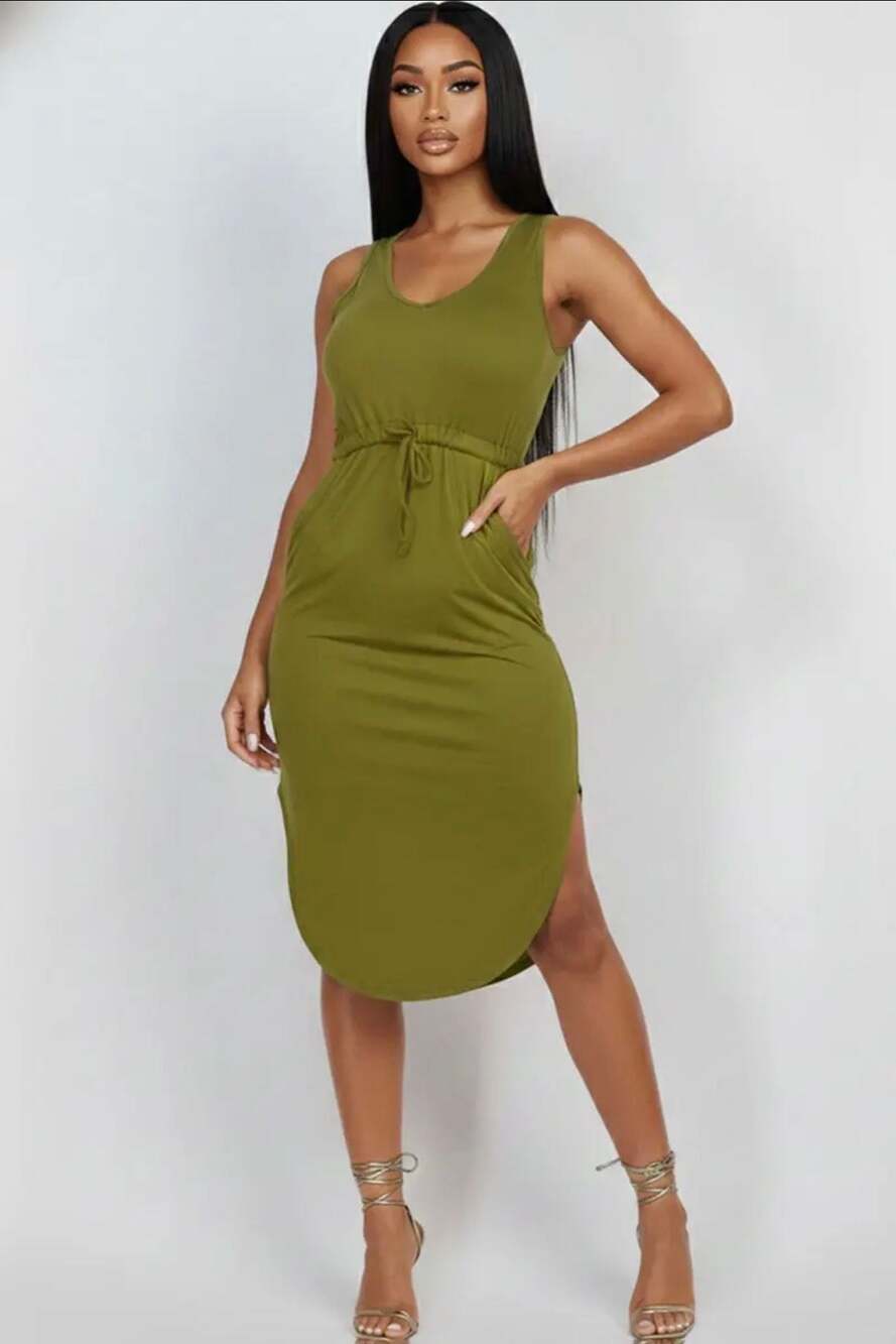 BUNDLE SALE!!! 3 DRESSES Capella Apparel Drawstring Sleeveless Pocket Midi Dress